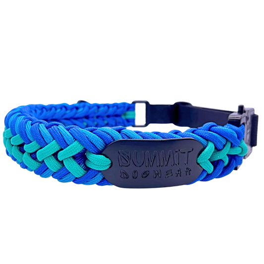 Premium Paracord Collar with Black Tactical hardware and A Quick Release Buckle In Teal and Blue