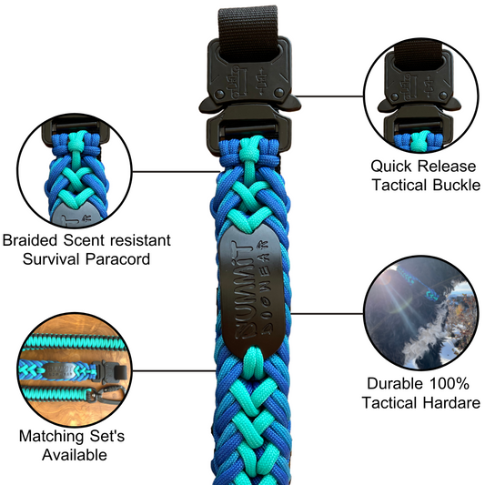 Premium Paracord Collar with Black Tactical hardware and A Quick Release Buckle In Teal and Blue