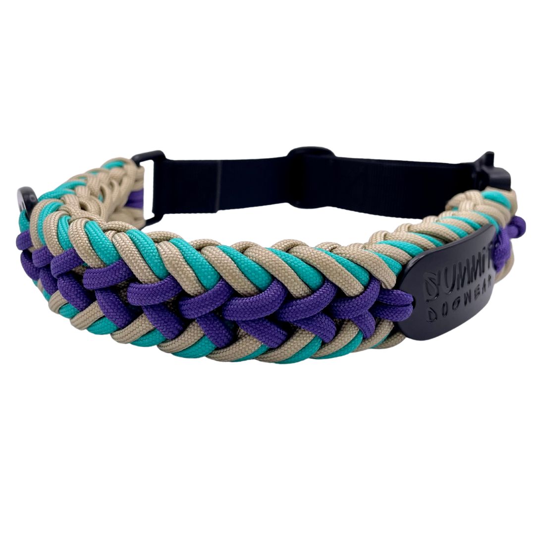 Summit Dogwear Premium quick-release tactical braided paracord dog collar purple & teal