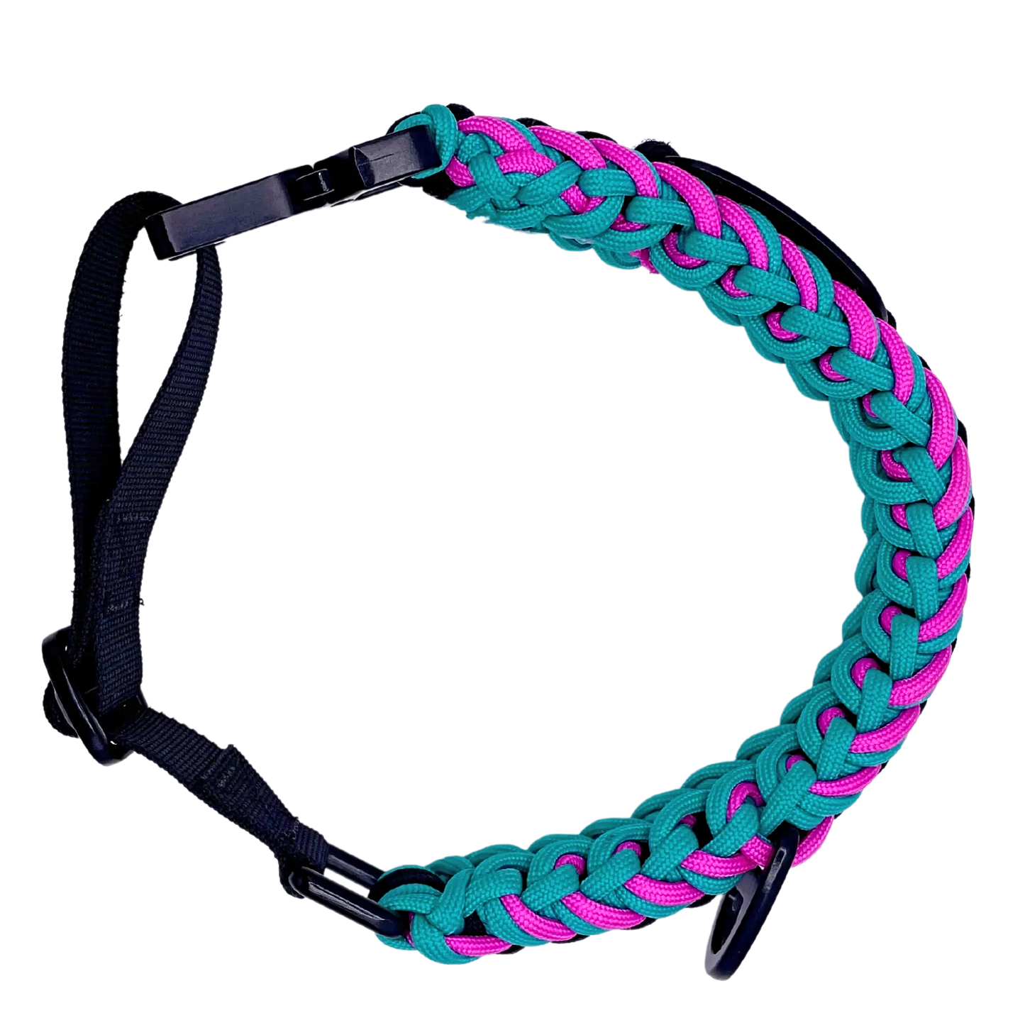 Pink and Teal Tactical Paracord Dog Collar With Tactical Buckle