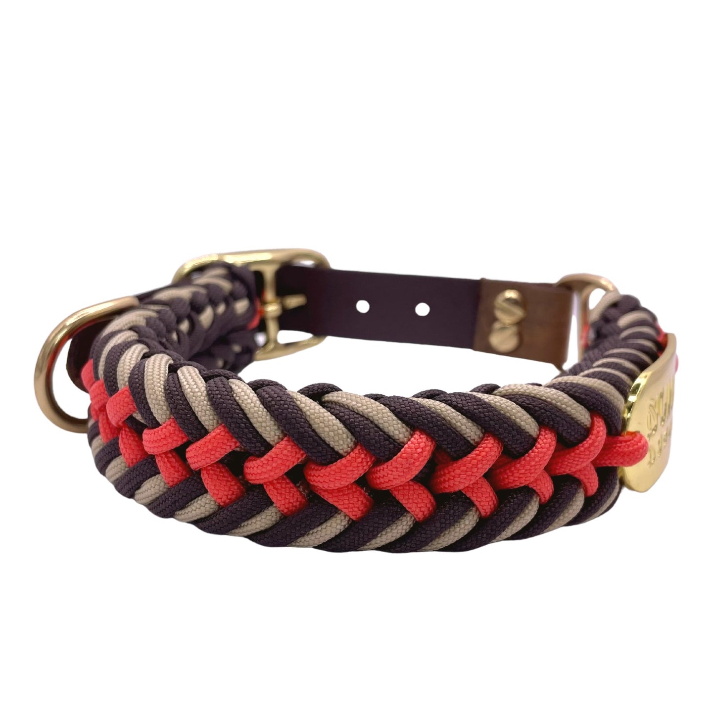 Retro Summer Paracord Dog Collar with Leather or Biothane Belt and Gold hardware