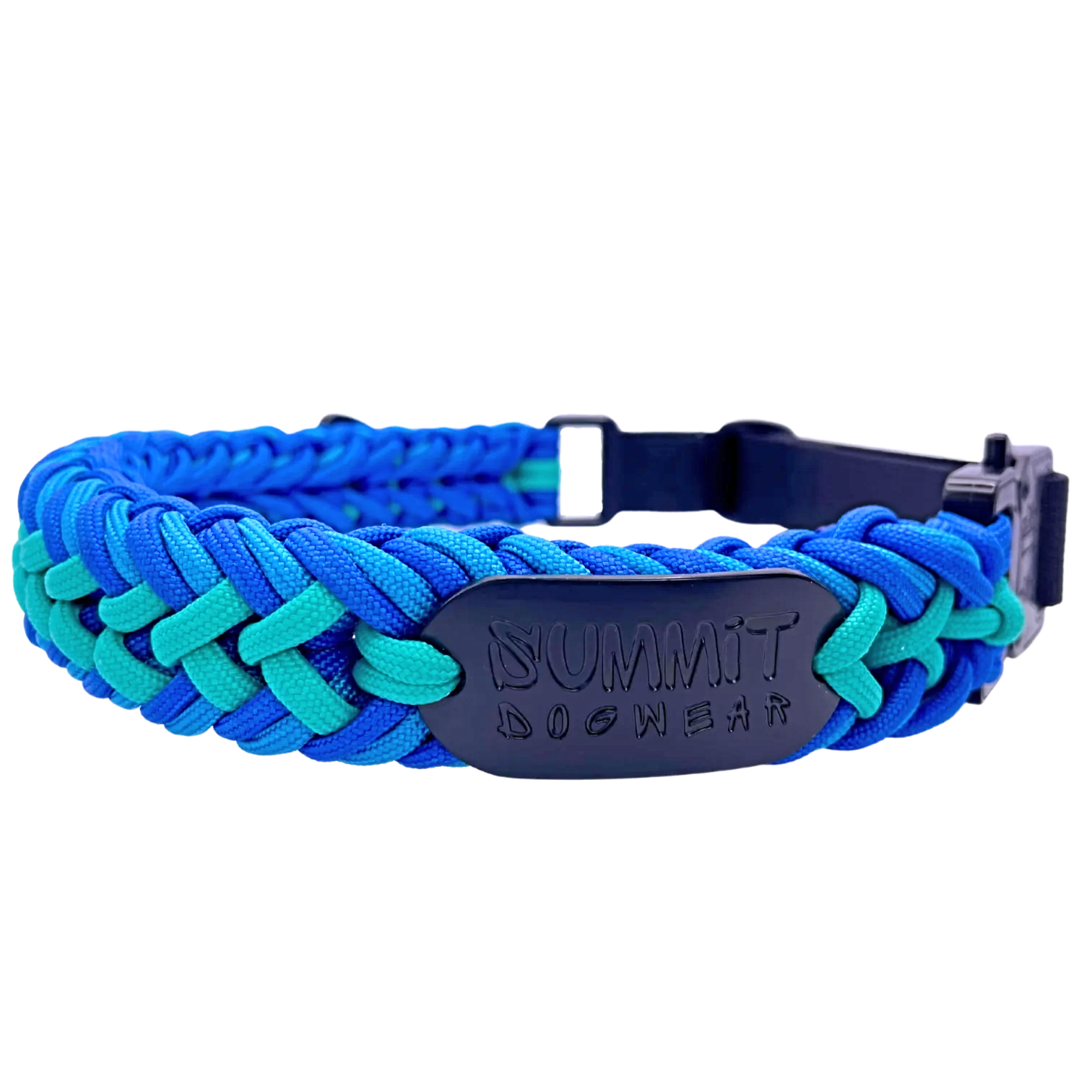 Premium Paracord Collar with Black Tactical hardware and A Quick Release Buckle In Teal and Blue