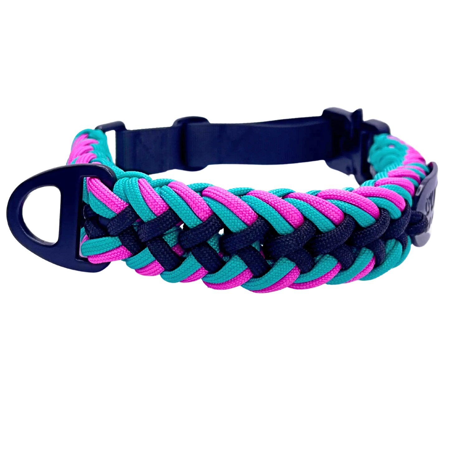 Pink and Teal Tactical Paracord Dog Collar With Tactical Buckle