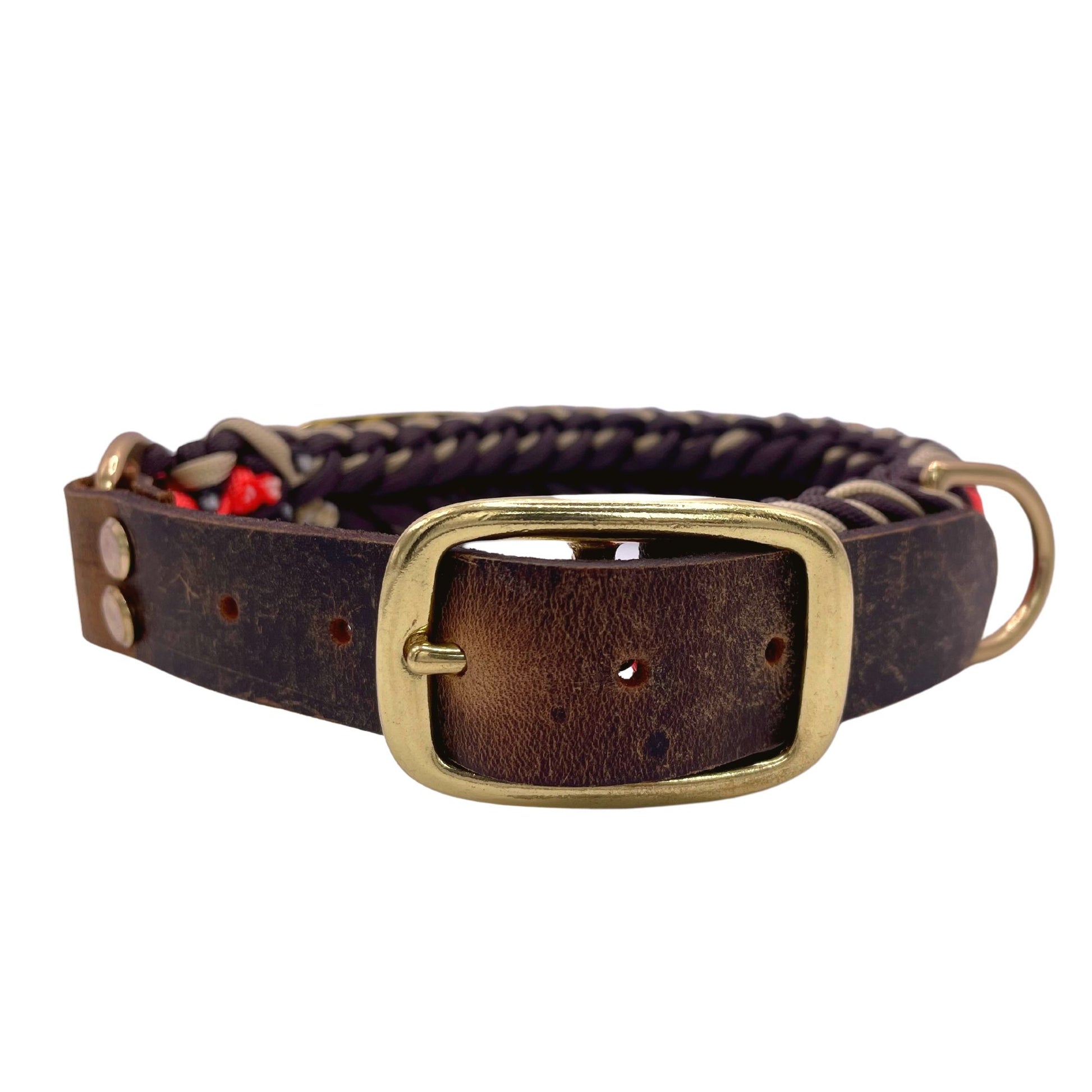 Retro Summer Paracord Dog Collar with Leather or Biothane Belt and Gold hardware