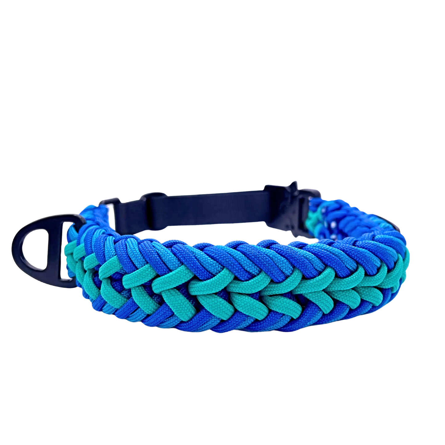 Premium Paracord Collar with Black Tactical hardware and A Quick Release Buckle In Teal and Blue