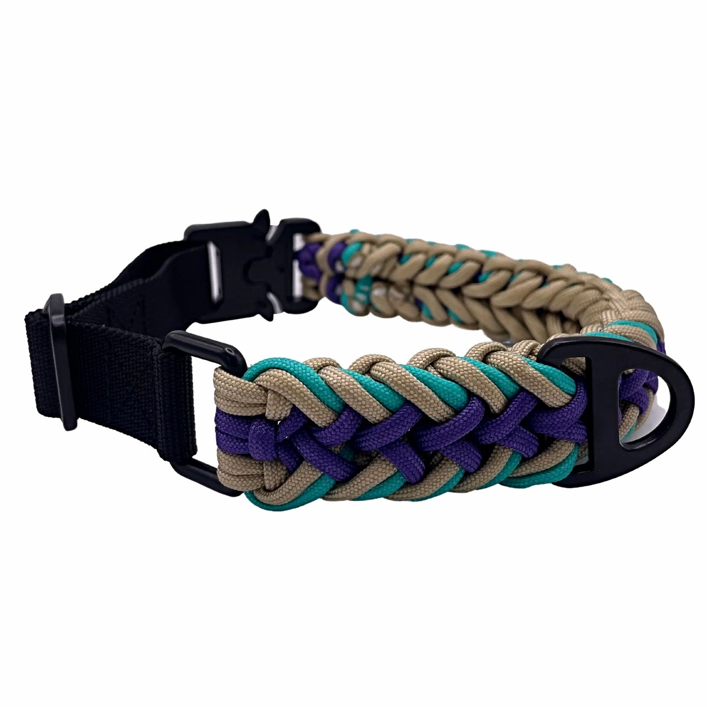Premium quick-release tactical braided paracord dog collar purple & teal