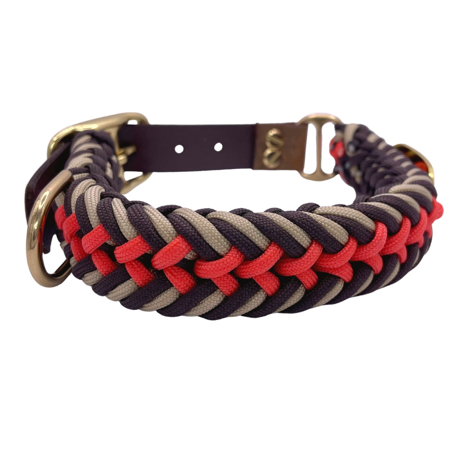 Retro Summer Paracord Dog Collar with Leather or Biothane Belt and Gold hardware