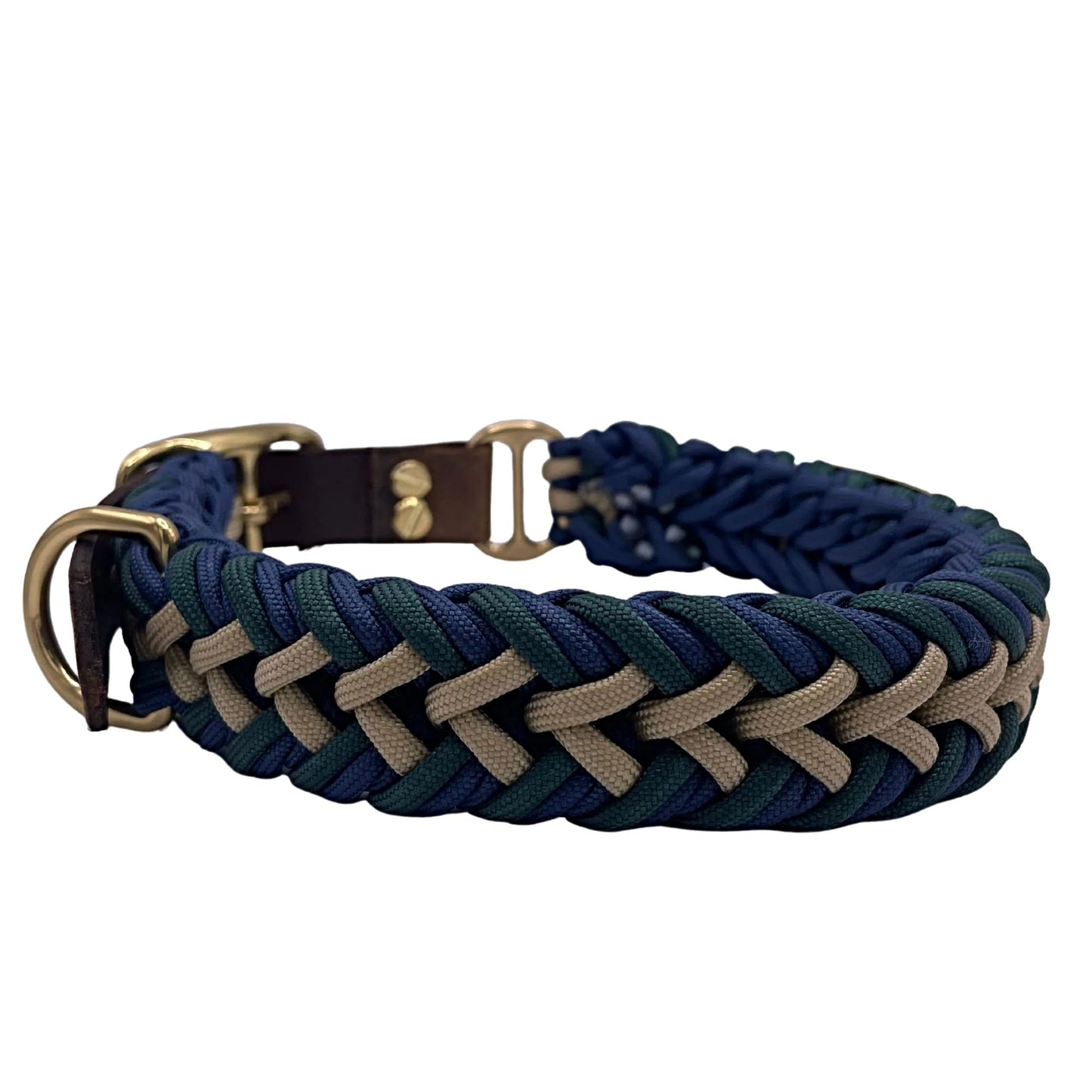 Premium Paracord Dog Collar with Gold hardware and leather or Biothane belt In Navy Blue