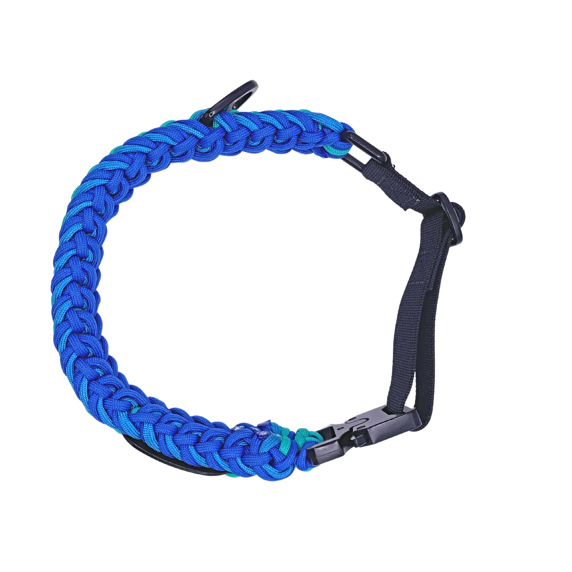 Premium Paracord Collar with Black Tactical hardware and A Quick Release Buckle In Teal and Blue
