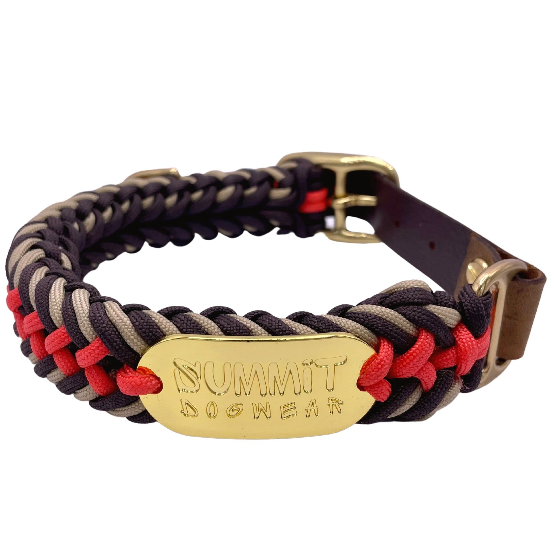 Retro Summer Paracord Dog Collar with Leather or Biothane Belt and Gold hardware
