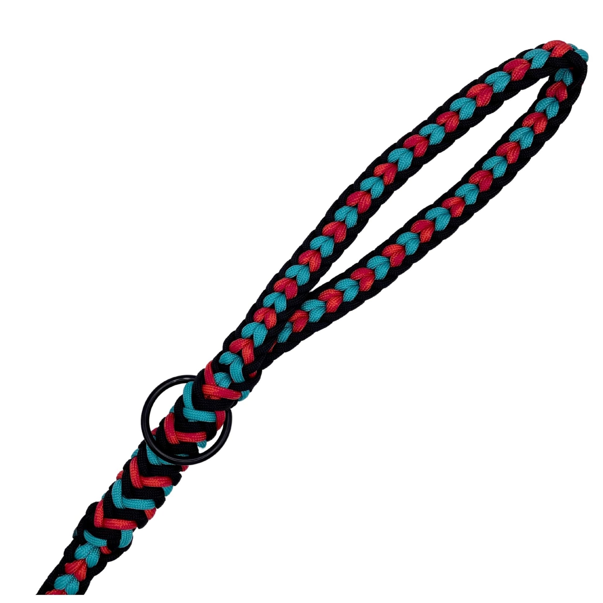 Yamnuska Paracord Dog Leash Handle with Swivel Carabiner In Teal Orange and Red