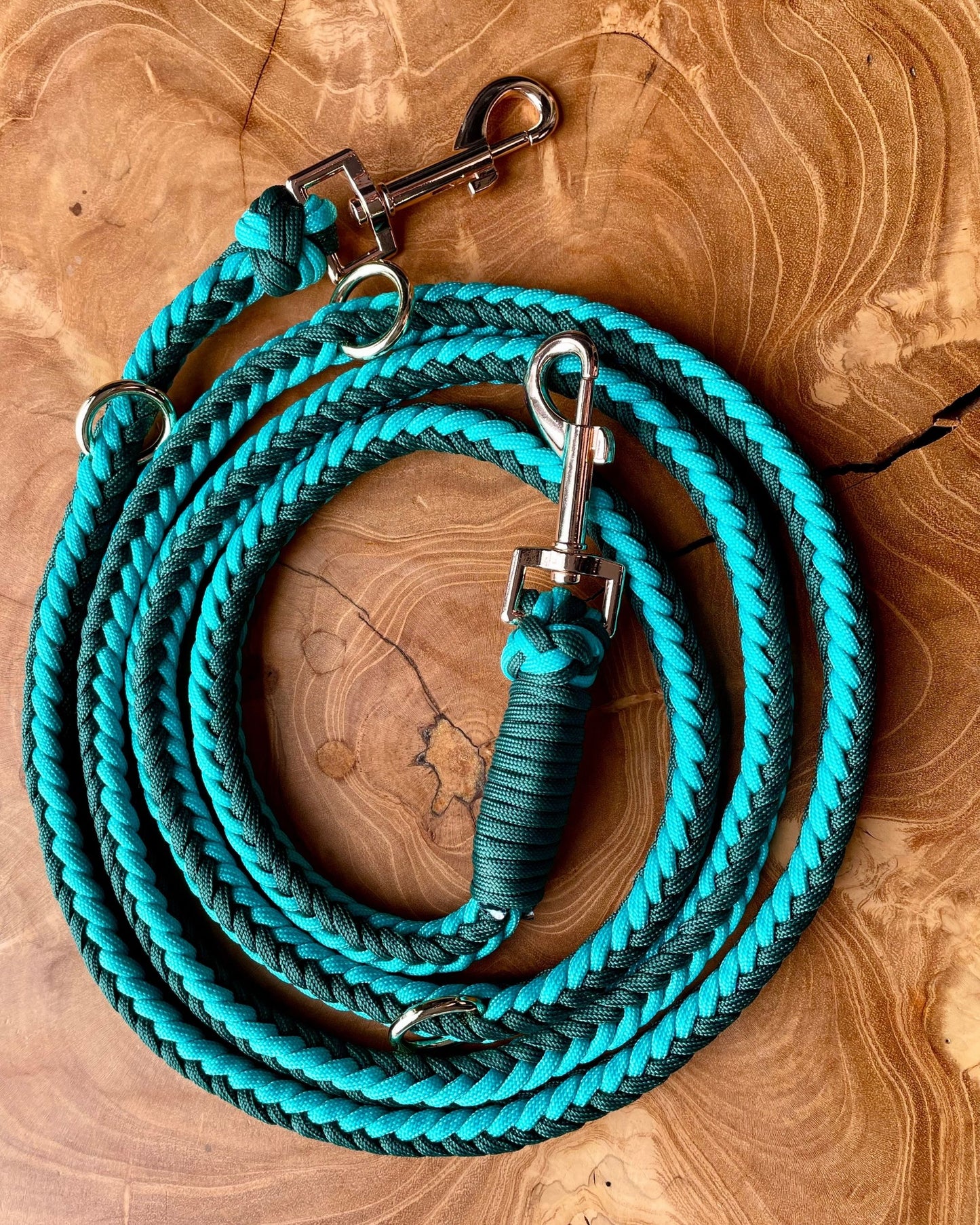 Beautiful 7-in-1 teal and green Paracord Multi-Leash