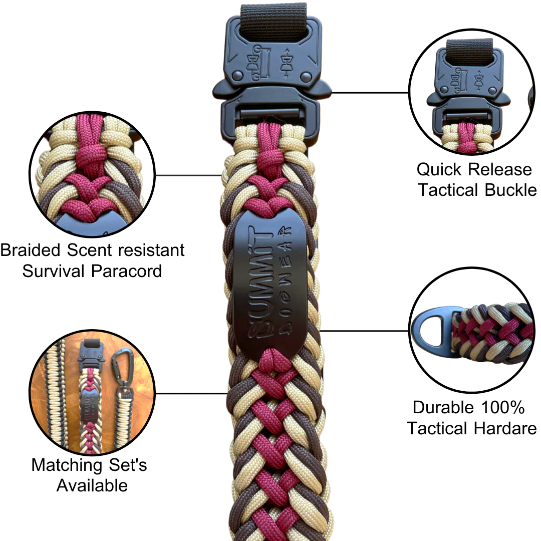 Premium quick-release tactical braided paracord dog collar in nomad colors