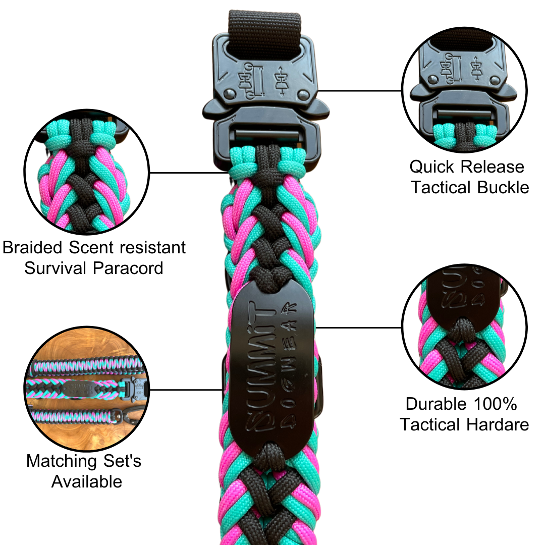 Pink and Teal Tactical Paracord Dog Collar With Tactical Buckle